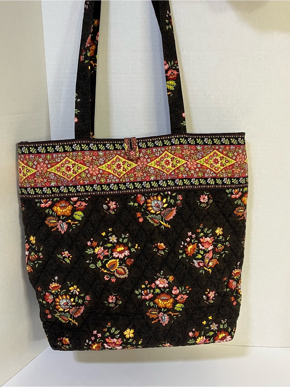 Vera Bradley Chocolate Brown Quilted Floral Tote with Multicolor Accents